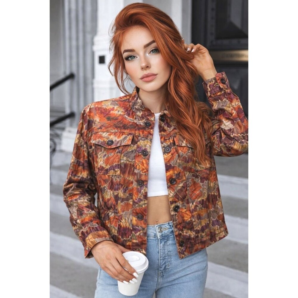 Ruby Rd Size 10 Autumn Print Mandarin Collar Button Jacket Vibrant PrintMultico
